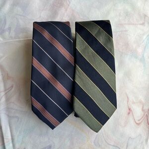 Navy Striped Men's Tie — Navy with Burgundy Stripes & Navy with Olive Stripes